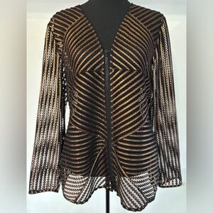 NWT Travelers Collection Chico's Mesh Jacket Bronze/Black V-Neck Zip SZ 1 (S/8)